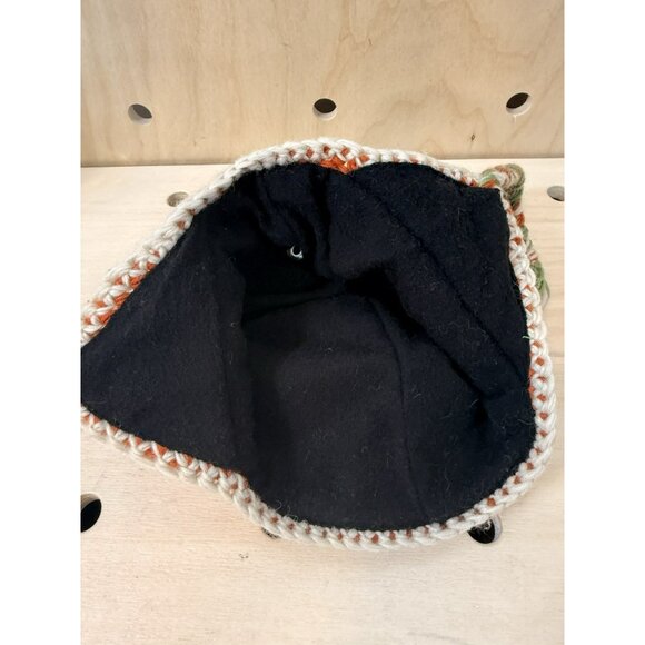 D&Y 100% Wool Knit Earflap Beanie Hat Fleece Lined Nepal Orange Green Nordic - Picture 8 of 12